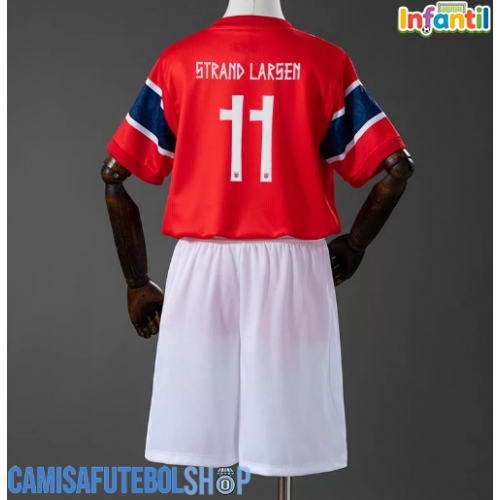 Camisa de time de futebol Noruega Jorgen Strand Larsen #11 Replicas 1º Equipamento Infantil Mundo 2026 Manga Curta (+ Calças curtas)